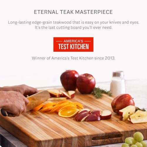 teakhaus edge-grain teak wood cutting board with grip, package contents