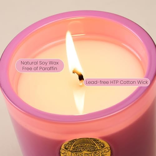M&SENSE Peony Blush Scented Candle | 9.2 oz Soy Wax Pink Candle, Non-Toxic Aromatherapy Candle for Stress Relief & Home Spa