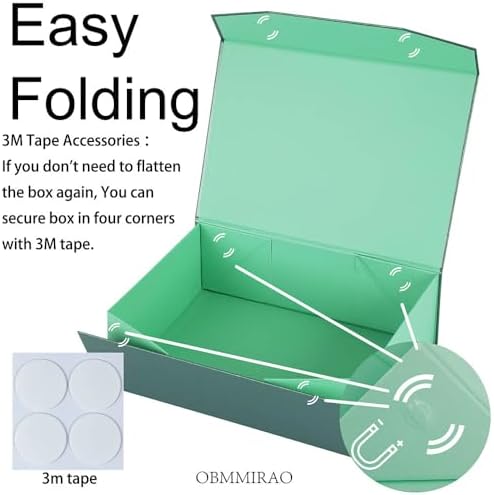 green magnetic large gift box with lid, 13x9x4 showing dimensions