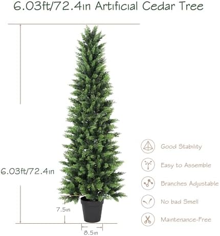 6.03ft uv resistant artificial cedar tree with full showing dimensions