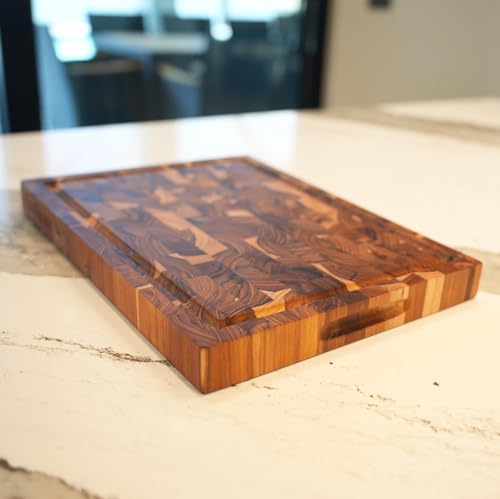 ecodecors fsc certified teak end grain cutting board, front angle view