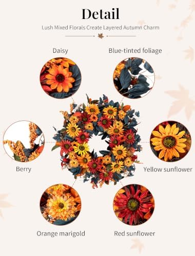 nuptio fall wreath for front door: 26 inch, package contents