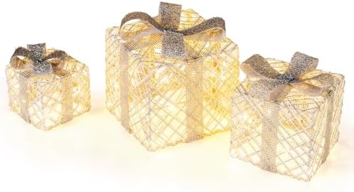tangkula set of 3 lighted box, pre-lit festive, view 9