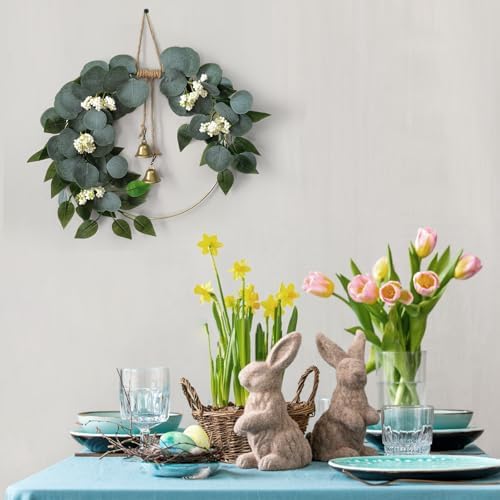 15'' eucalyptus wreath for front door artificial greenery showing dimensions