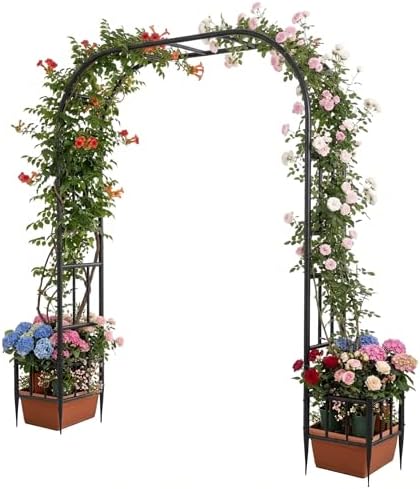 garden arch with planter boxes, metal arbor trellis, main product view