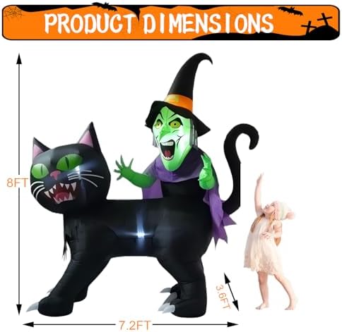 langxun 8ft witch riding black cat halloween inflatable, close-up detail