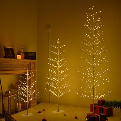 7ft birch tree with 736 led lights, artificial, front angle view
