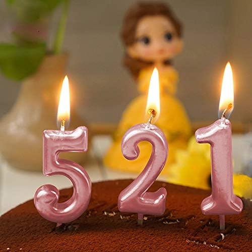 2nd Birthday Candle Two Years Pink Happy Birthday Number 2 Candles for Cake Topper Decoration for Party Kids Adults Numeral 20 23 12 26 29 21 27 62 25
