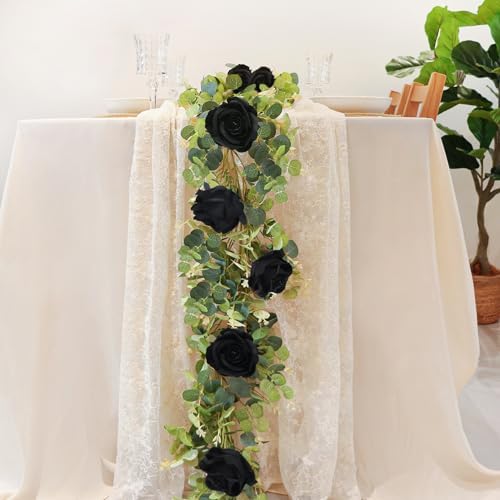 artificial garland eucalyptus vine with 12 roses for shown in use