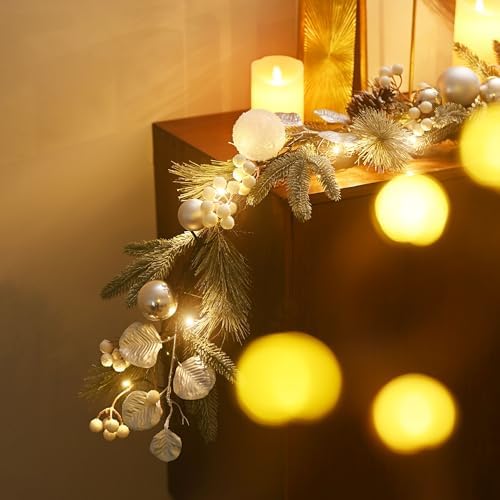 valery madelyn 9 ft christmas garland with lights, side view