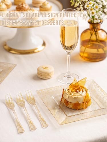 dayammi 200pcs gold dessert plates including 100pcs appetizer shown in use