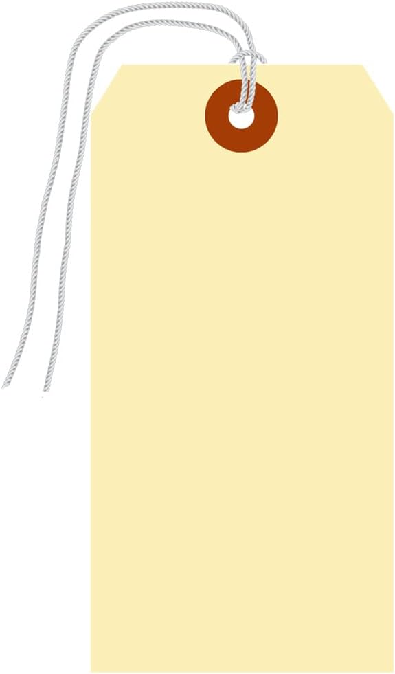SmartSign Blank Shipping Tags with Pre-Attached Loop Strings, Size-6, Pack of 1000, 10pt Thick Manila Cardstock Tag, 5.25 x 2.625 inch Paper Hang Tags with Reinforced Fiber Patch
