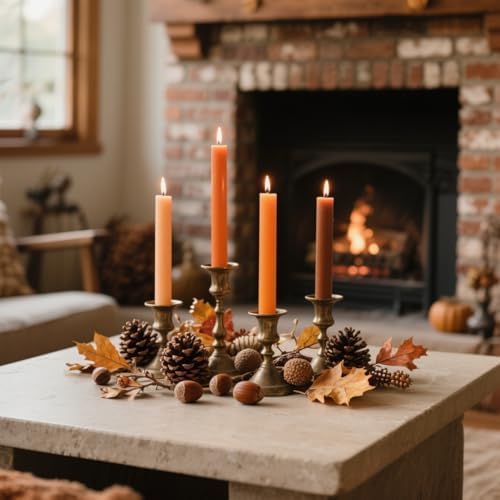 12-Pack Earth Tone Taper Candles, 10 Inch Unscented Dripless Candlesticks, Long-Lasting Burn Time of 7-8 Hours, Perfect for Fall Harvest Halloween Thanksgiving Dinners Parties and Home Décor