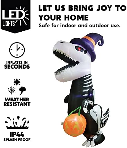 joiedomi 8 ft halloween inflatable skeleton dinosaur with, close-up detail