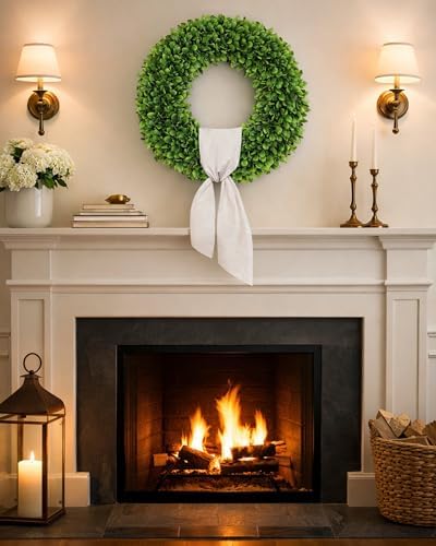 20 inch artificial boxwood wreath for front door on a desk or shelf