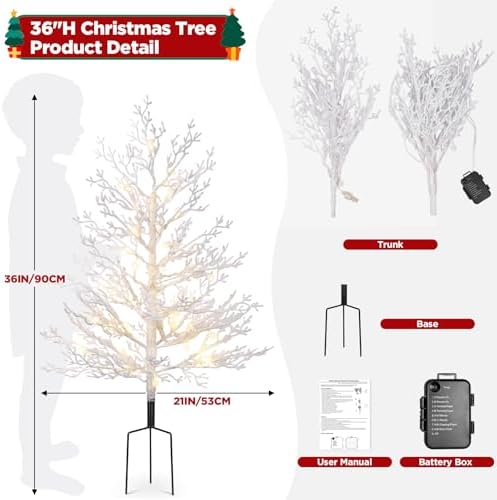 brightever 3ft artificial small christmas tree with lights shown in use