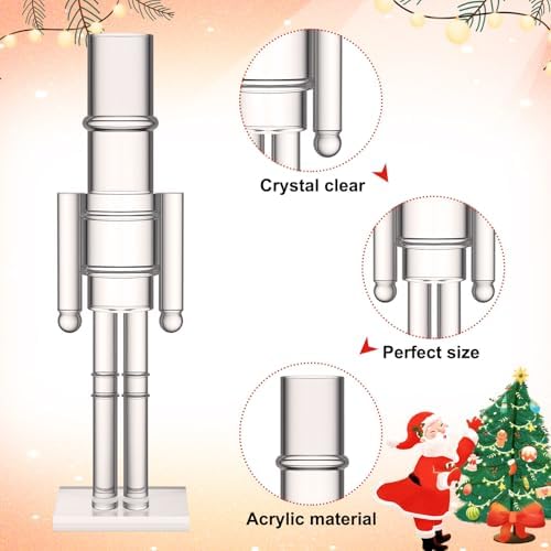thyle 2 pack acrylic christmas nutcracker set, clear, close-up detail