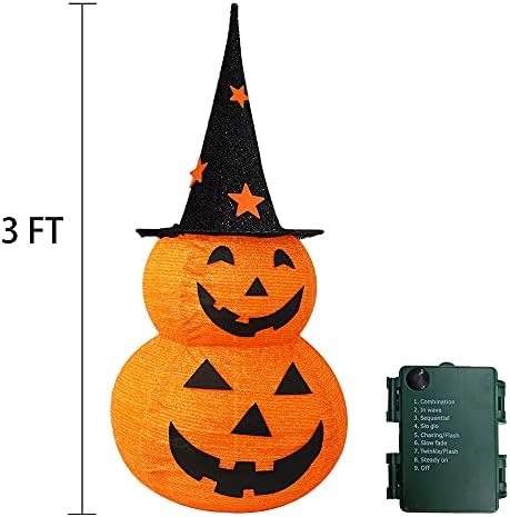 funpeny 3ft halloween collapsible pumpkin decorations, pre-lit light shown in use