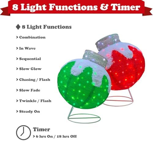 outdoor christmas balls lighted, 2pcs pop-up christmas ornaments, side view