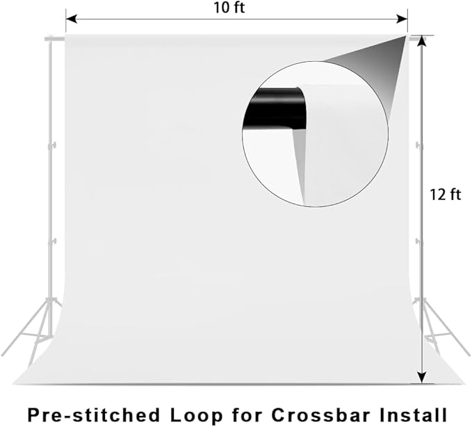 10x12ft White Backdrop for Photography, Polyester White Screen with 4 Clamps for Multiple Occasions