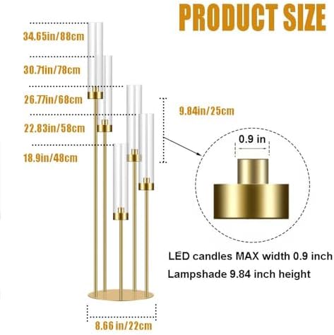 35in 10 Set Gold Candelabra Candle Centerpieces for Tables Candlesticks Holder Wedding Centerpieces Table Decorations Fit 0.9" LED Candle