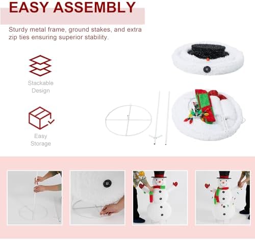 glitzhome 4ft lighted pop-up christmas snowman, large pre-lit, view 9