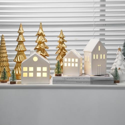 ceramic christmas village houses, white christmas houses with, package contents
