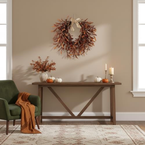 fall olive wreaths for front door,22'' autumn front, front angle view