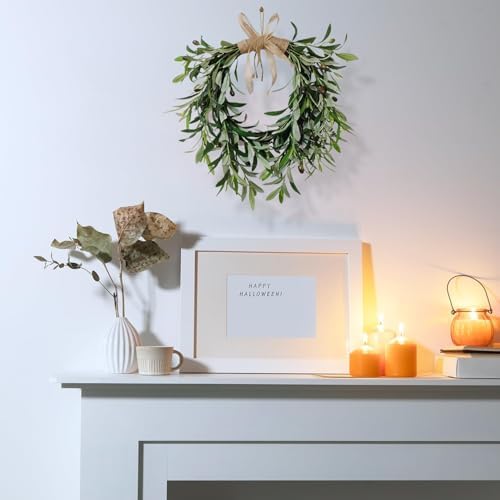 22 inch lifelike faux heart shaped olive wreath, front angle view