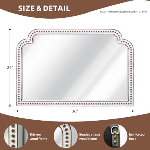24x36 inch ornate scalloped arch mirror, wooden antique shown in use