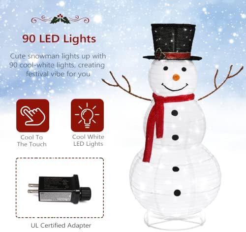 vingli 4ft lighted christmas snowman outdoor decorations, prelit on a desk or shelf