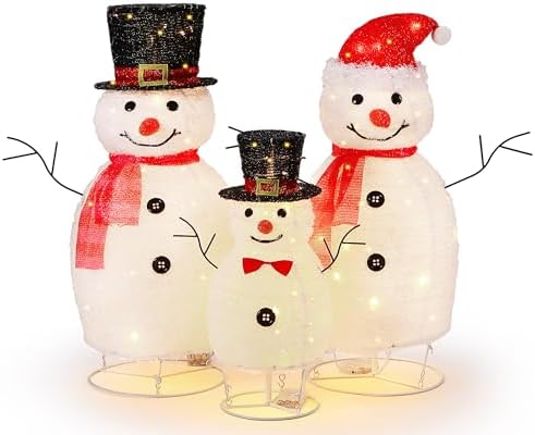 pinkunn 3 pcs 32''/32''/20'' christmas pop-up outdoor snowman on a desk or shelf