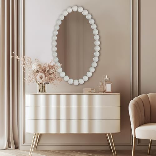 oval round wall mirror - 30 inch decorative, front angle view
