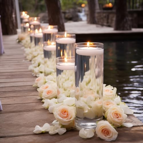 48 Pack White Floating Candles 3 inch Unscented Floating Candles for Centerpieces 8 Hours Long Burn Time-3” Floating Candle Bulk for Wedding Cylinder Vases