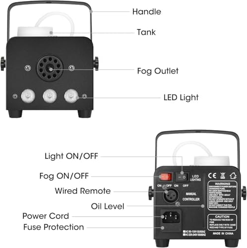 Fog Machine Smoke Machine with LED Lights and 12 Color Light Effects