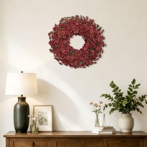 20" burgundy artificial floral wreath for front door, view 9