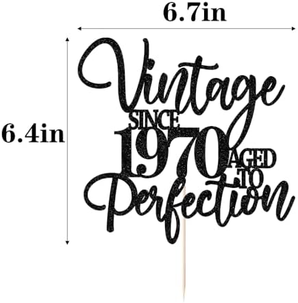 Kaoenla Glitter Vintage Since 1970 Cake Topper, Black Sparkle Aged to Perfection 56th Birthday & Anniversary Party Cake Decoration