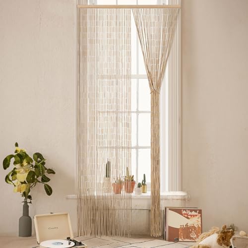 bechaeo handmade bamboo beaded curtain for doorway, natural, package contents