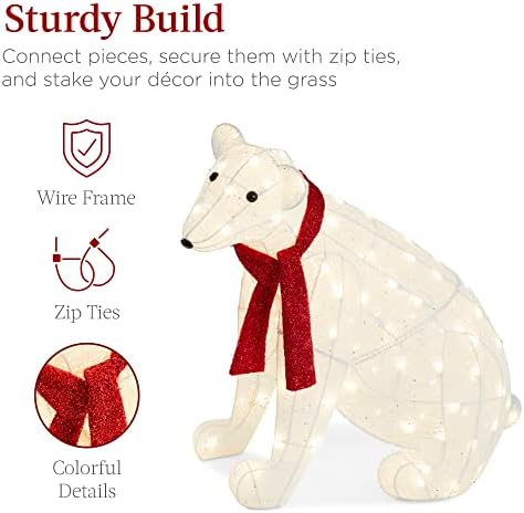 best choice products 32in 2-piece lighted polar bear, side view