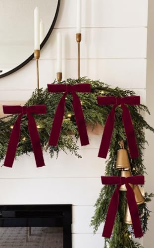 SIMISI RIBBON 24 Pcs Burgundy Velvet Bows Christmas Tree Ornaments Vintage Ribbon Bow for Tree Garland Wreath Rustic Crafts Gift Indoor Outdoor Xmas Decorations