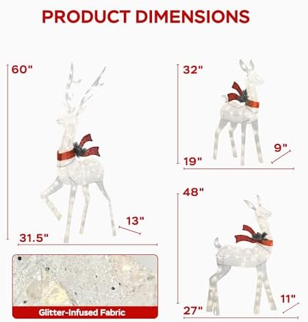 outdoor lighted deer family decor 3-piece set, close-up detail