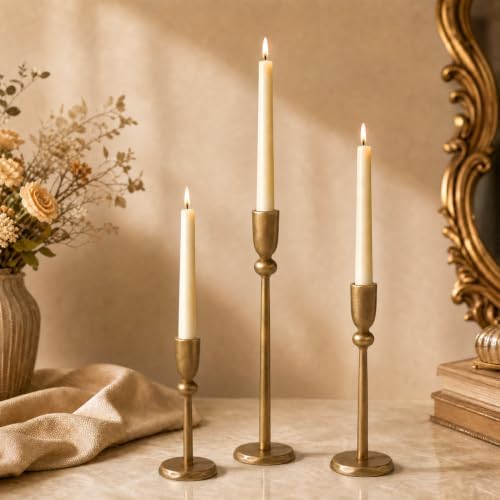 PERFNIQUE Gold Candle Holders for Candlesticks Set of 3, Cast Iron Decor