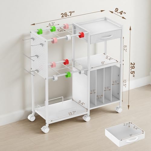 wrapping paper storage cart, rolling gift wrap station on a desk or shelf