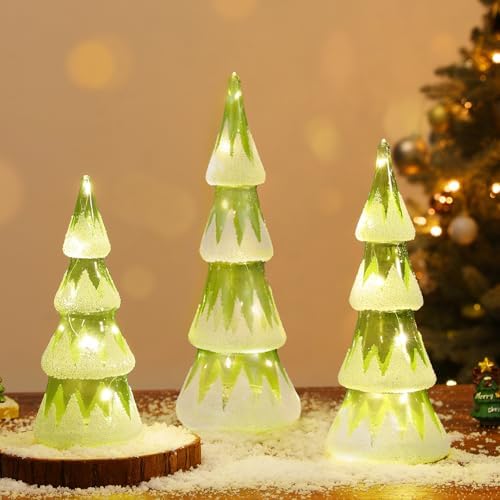 lewondr led glass christmas tree tabletop, snow cover, main product view