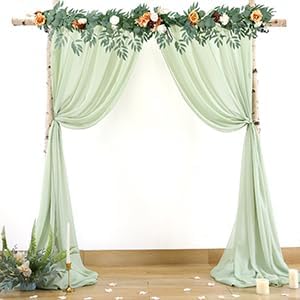 PARTISKY 10x7ft Sage Green Chiffon Backdrop Curtains, Wrinkle-Free Sheer Fabric Photo Drapes for Wedding Ceremony Arch Birthday Baby Shower Photography Stage Decor 5x7ft, 2 Panel