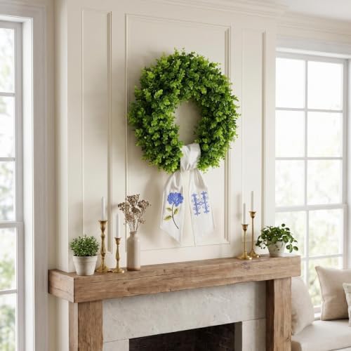 boxwood wreath for front door spring summer wreaths, close-up detail