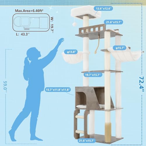 hey-brother wooden cat tree, furniture tower with large shown in use
