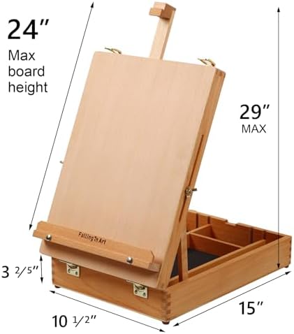 falling in art wooden tabletop easel, beech wood shown in use
