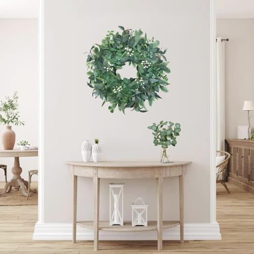 24"-26“ green eucalyptus wreaths for front door with, side view