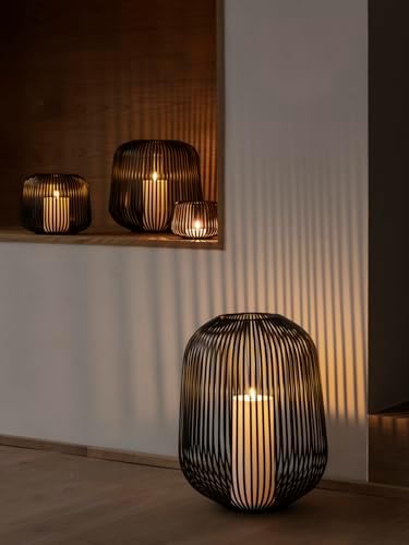 blomus Lito Lantern Black Size S 20 L x 20 W x 17 H cm Candle Holder Black Stainless Steel Lantern Decoration Indoor Lantern